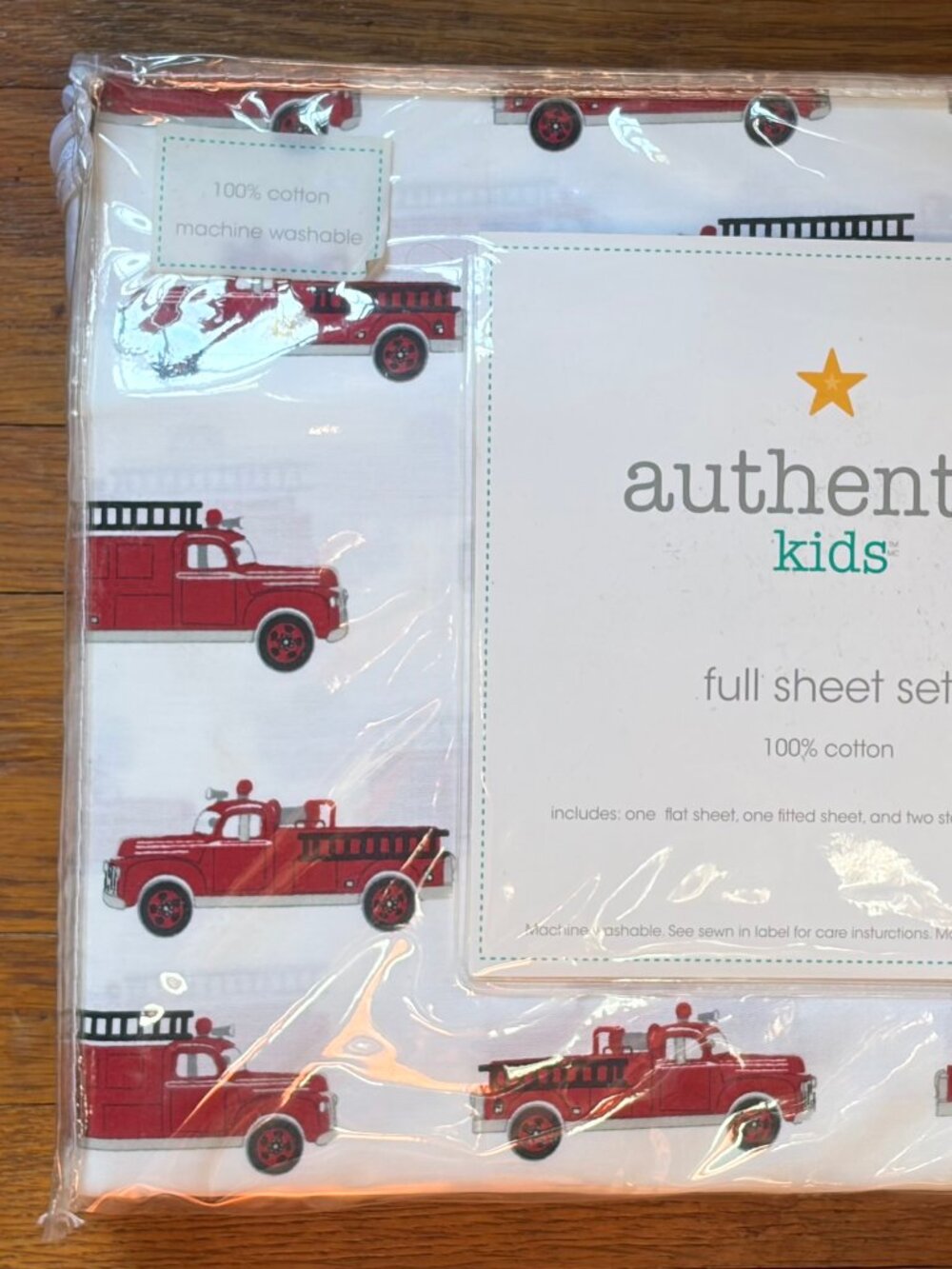 AUTHENTIC Kids Vintage Fire Engine Cotton Sheet Set FULL SIZE 100% Cotton